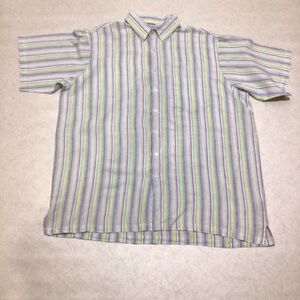 Toscano Short Sleeve Stripe Linen Shirt, Size 2XLT
